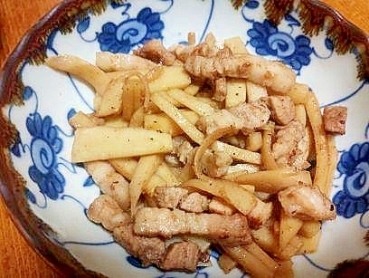 筍と　豚肉の　焼肉のたれ炒め
