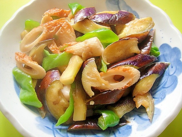 茄子と竹輪ピーマンの麺つゆ炒め煮