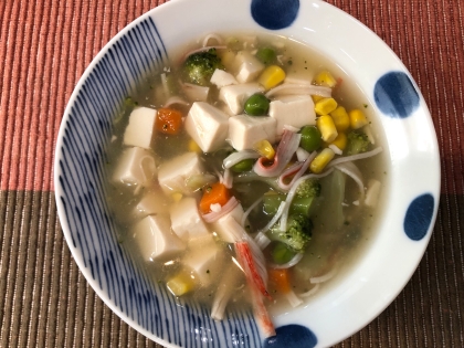 簡単だし優しいお味で美味しかったです。
子供に少しでも野菜を食べさせたくてミックスベジタブルも入れてみました！