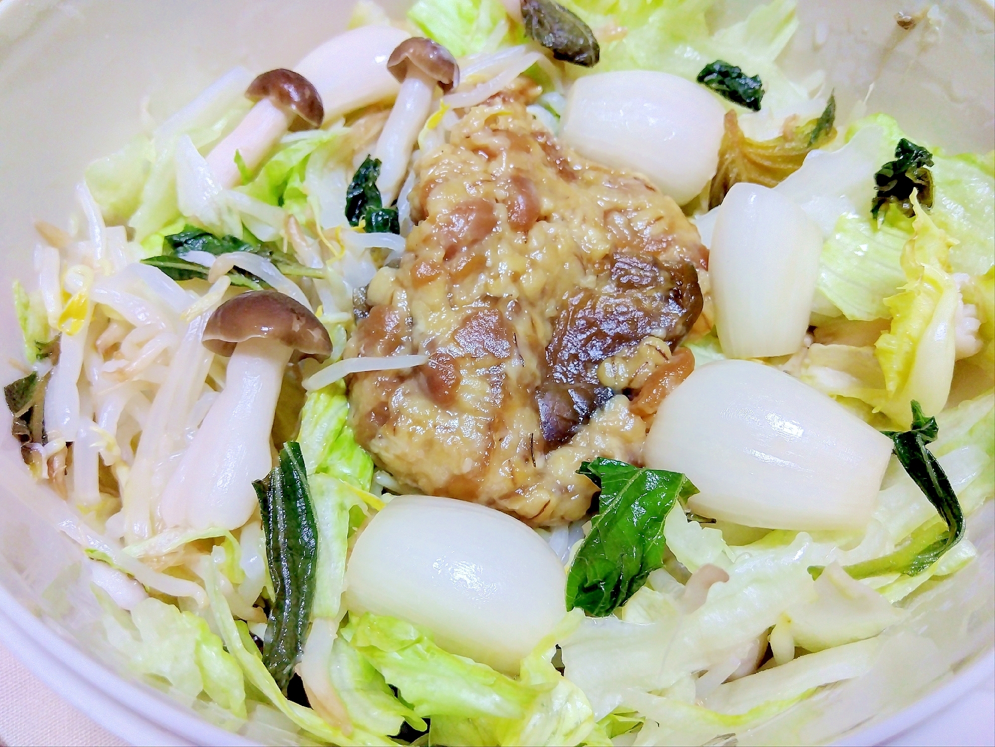 らっきょう金山寺味噌シメジえごまレタスもやしサラダ