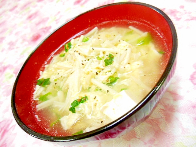 ほんだしde 豆腐とエノキと小松菜の卵スープ レシピ 作り方 By 小太郎１２１２ 楽天レシピ