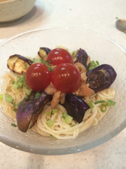 そうめんでも野菜をとりたいなと思って作りました。
夏野菜のナスとトマトを使えて美味しくいただきました。
夏の定番になりそうです♡