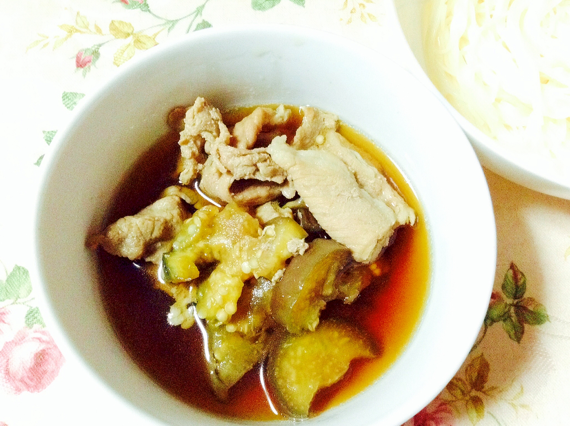 温かいつけ汁で♡豚肉と茄子の素麺