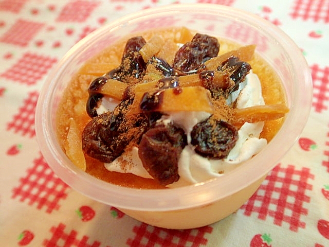 チョコシナモンで レーズンとマンゴーの焼きプリン