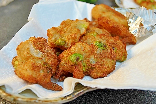 蓮根と山芋と枝豆の落とし揚げ