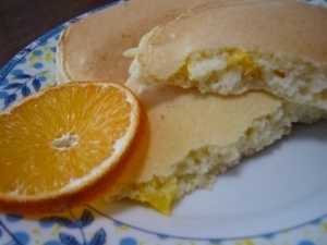 干しオレンジとおからでヘルシーホットケーキ♪