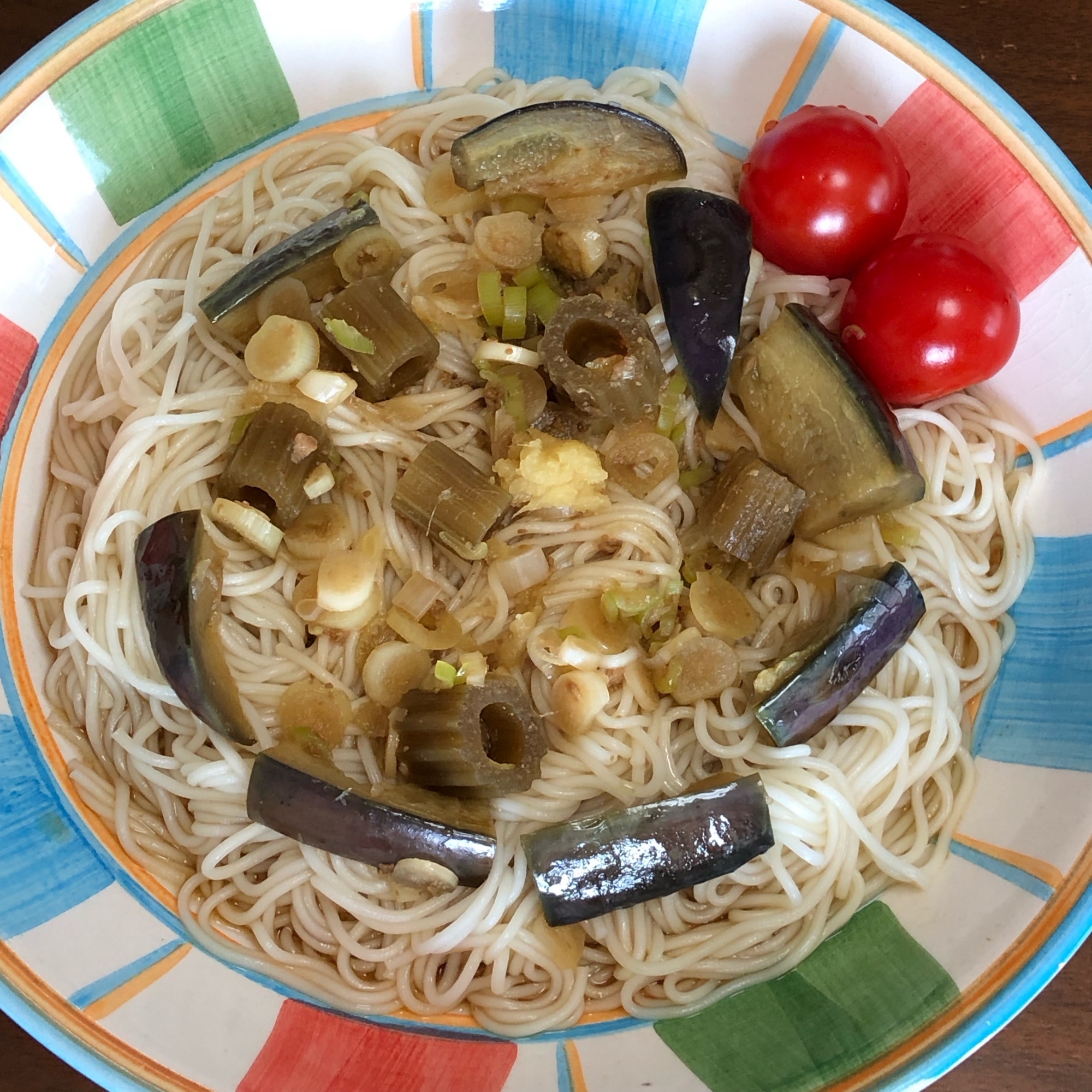 *蕗の味噌汁が変身* 蕗と茄子のそうめん