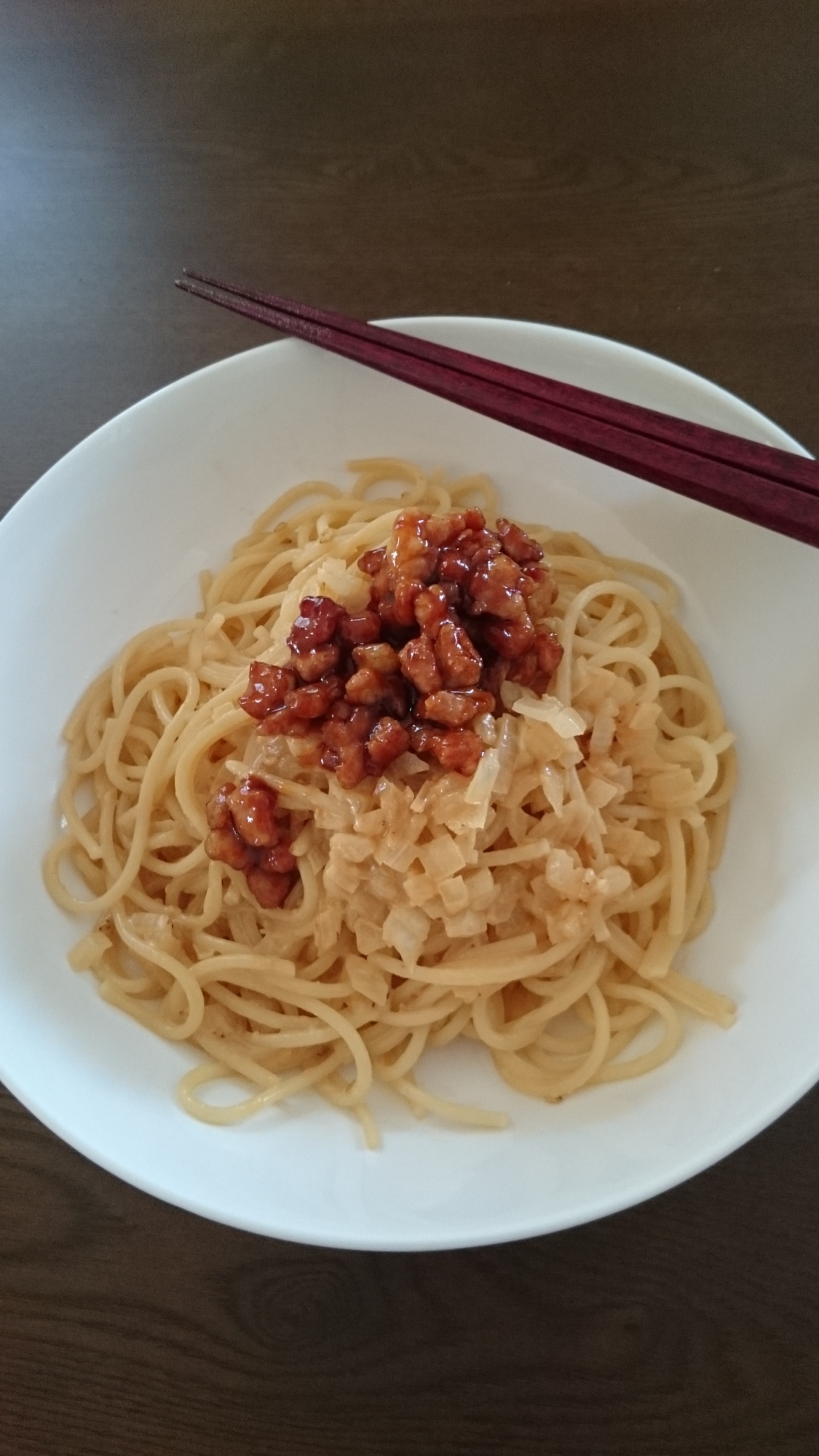 辛くない汁無し担々麺風パスタ♪