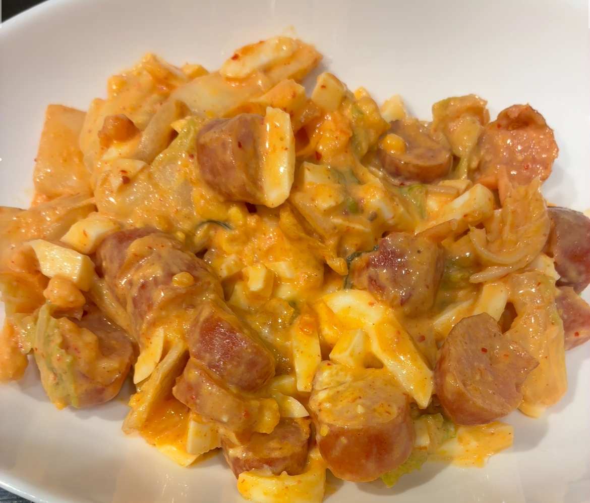 チョリソーキムチのピリ辛卵サラダ。No.1149