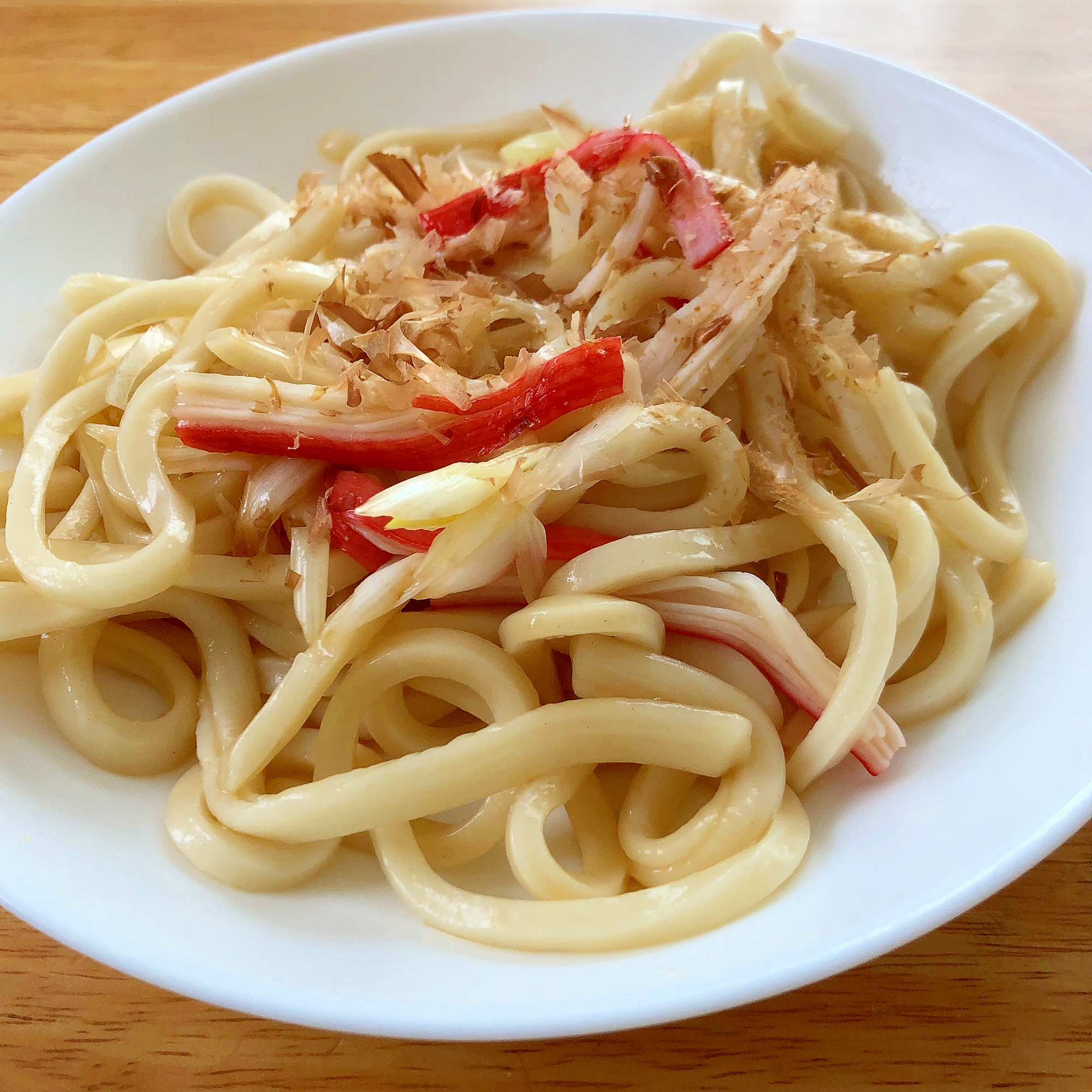 ネギとカニカマの焼うどん