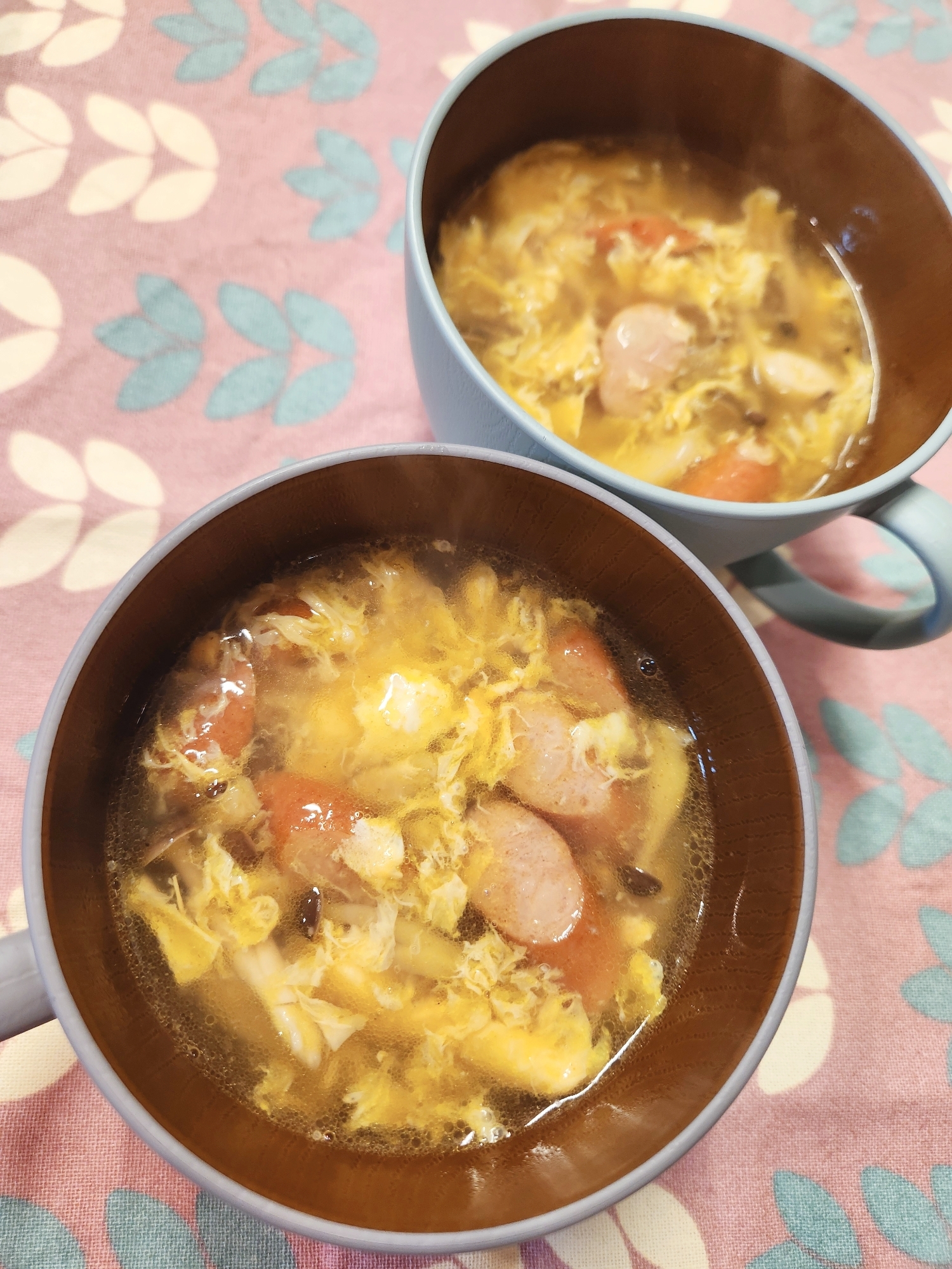 【汁物】しめじとウィンナーのカレー卵スープ
