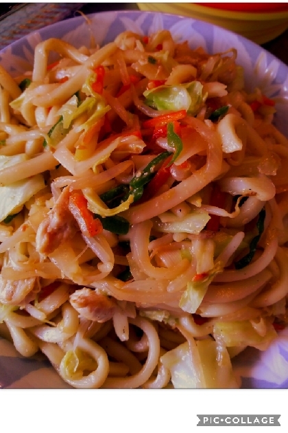 鶏むね肉とキャベツの焼きうどん