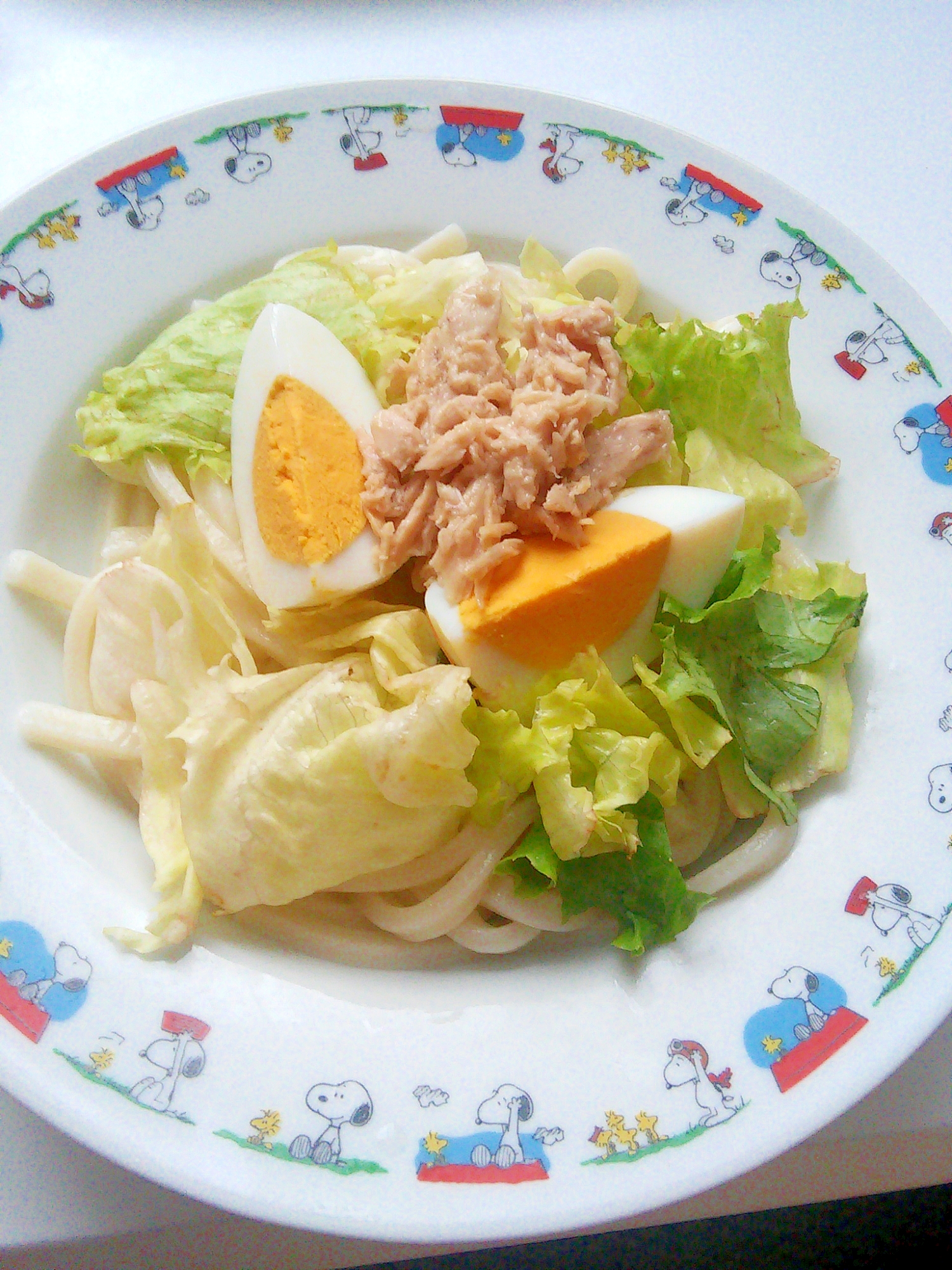 レタスとゆで卵とツナのサラダうどん★カボス風味