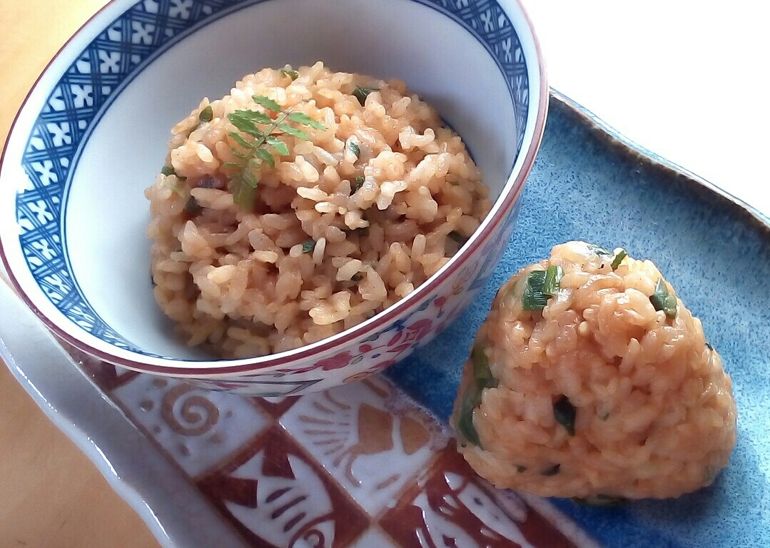 味噌と青ネギの焼き飯とおむすび