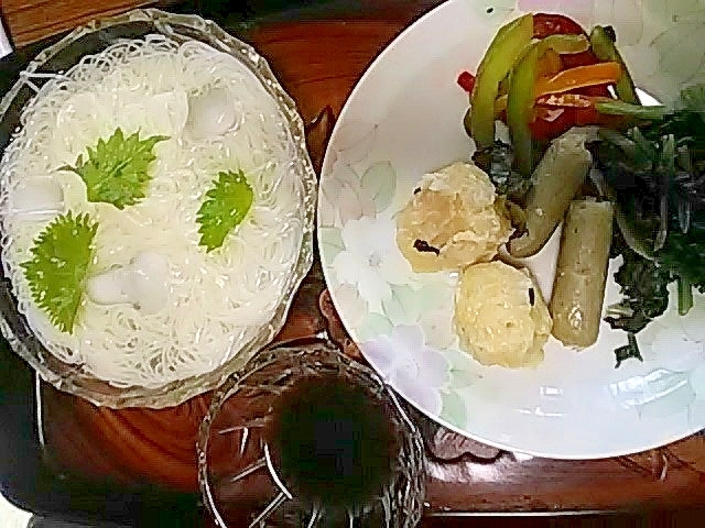 素麺with蒸し料理