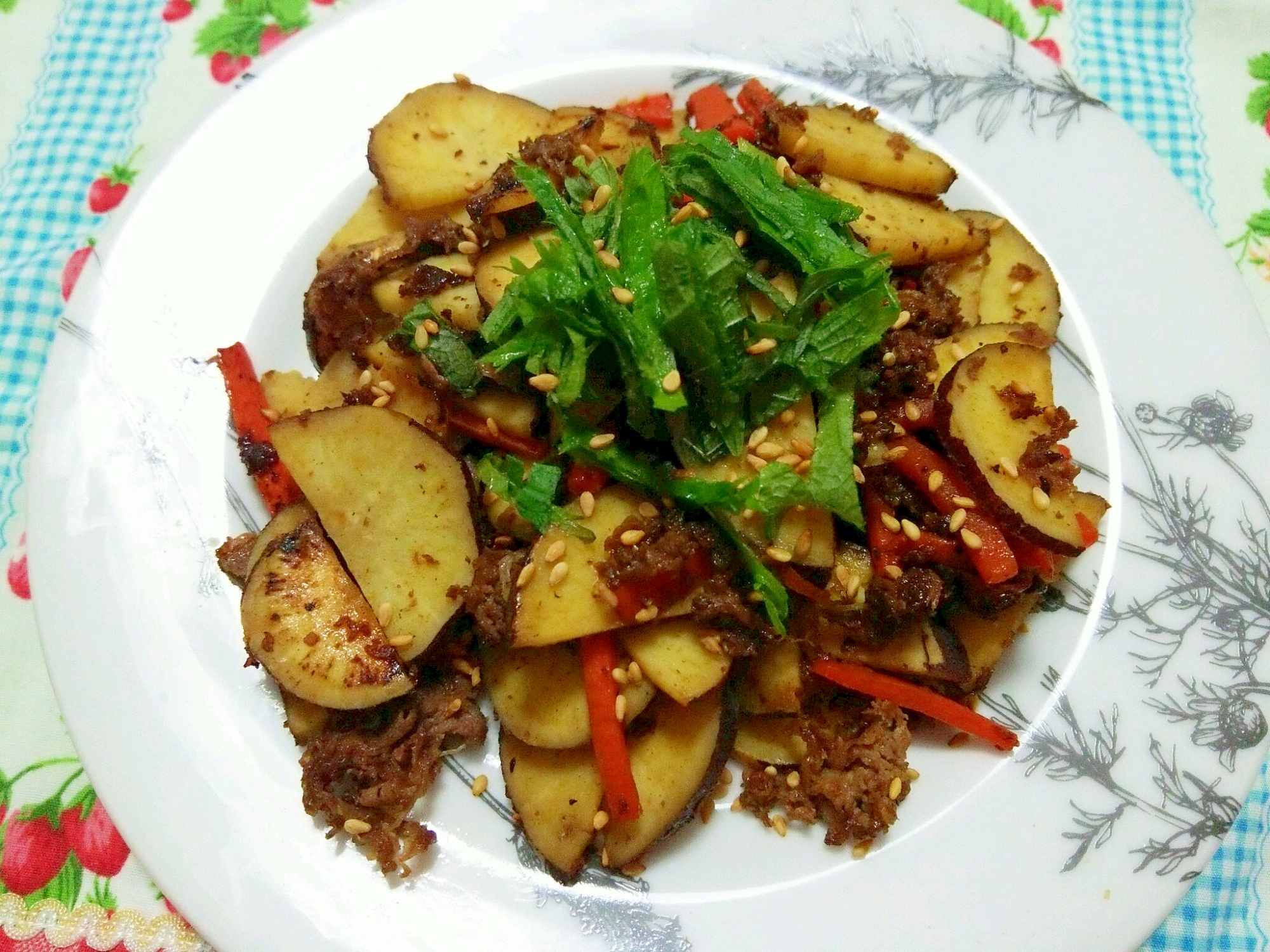 牛肉とさつまいもの炒め物