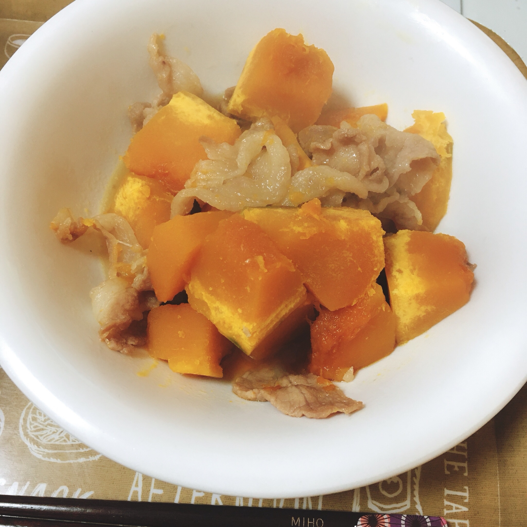 かぼちゃと豚肉の煮物(甘め)