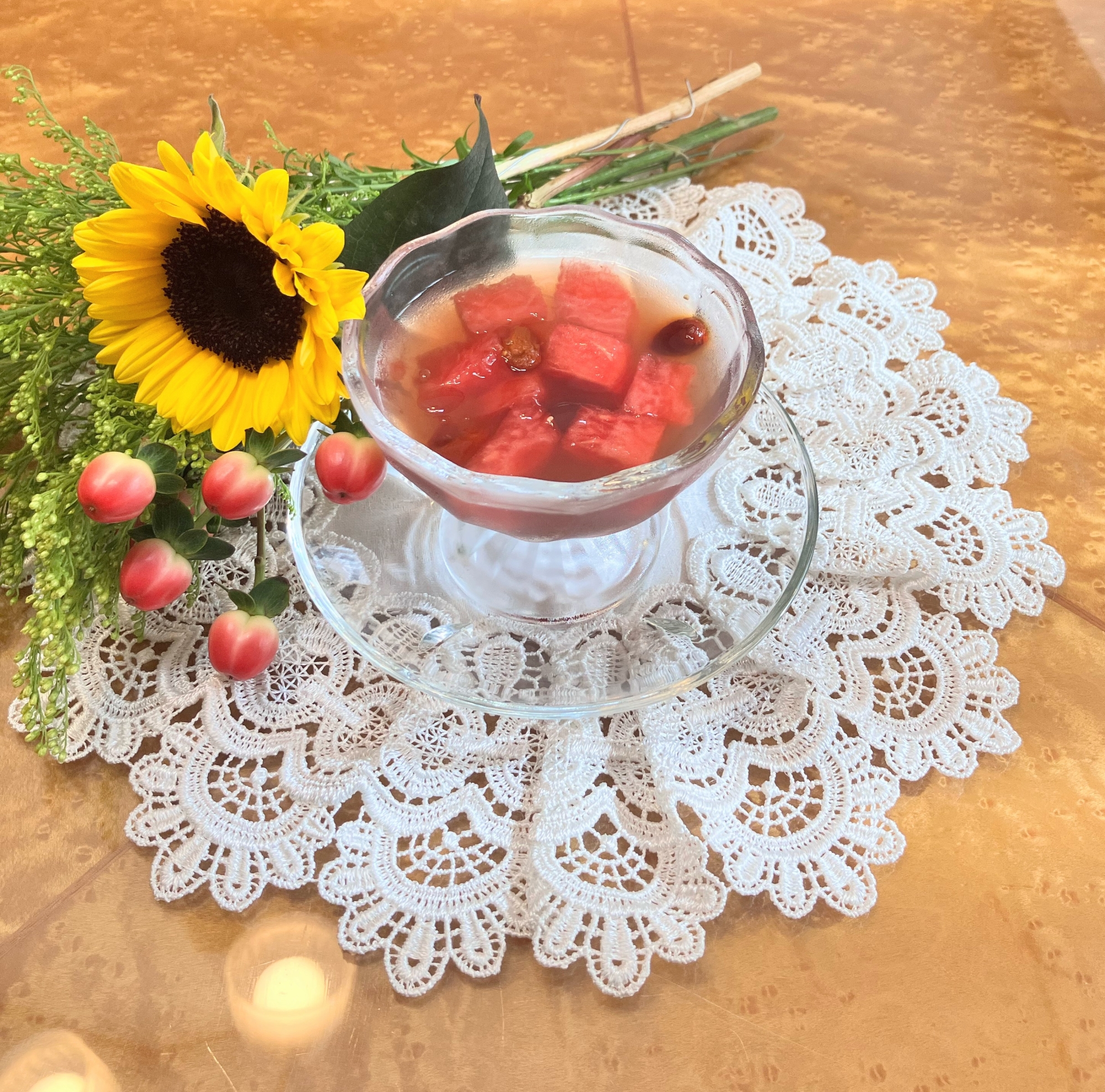 ラズベリーティーで❣️スイカゼリー