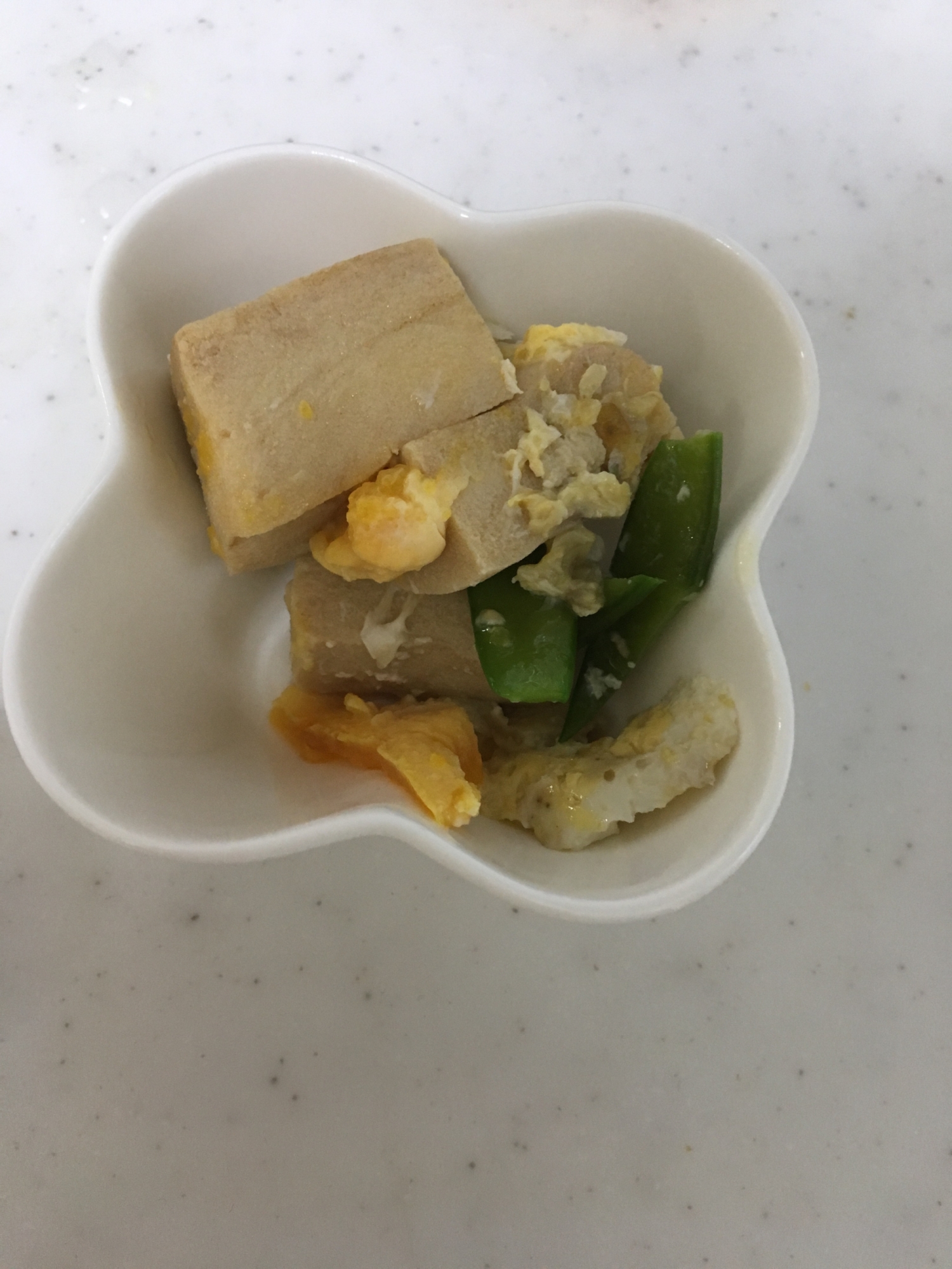 高野豆腐と絹さやの卵とじ(^^)