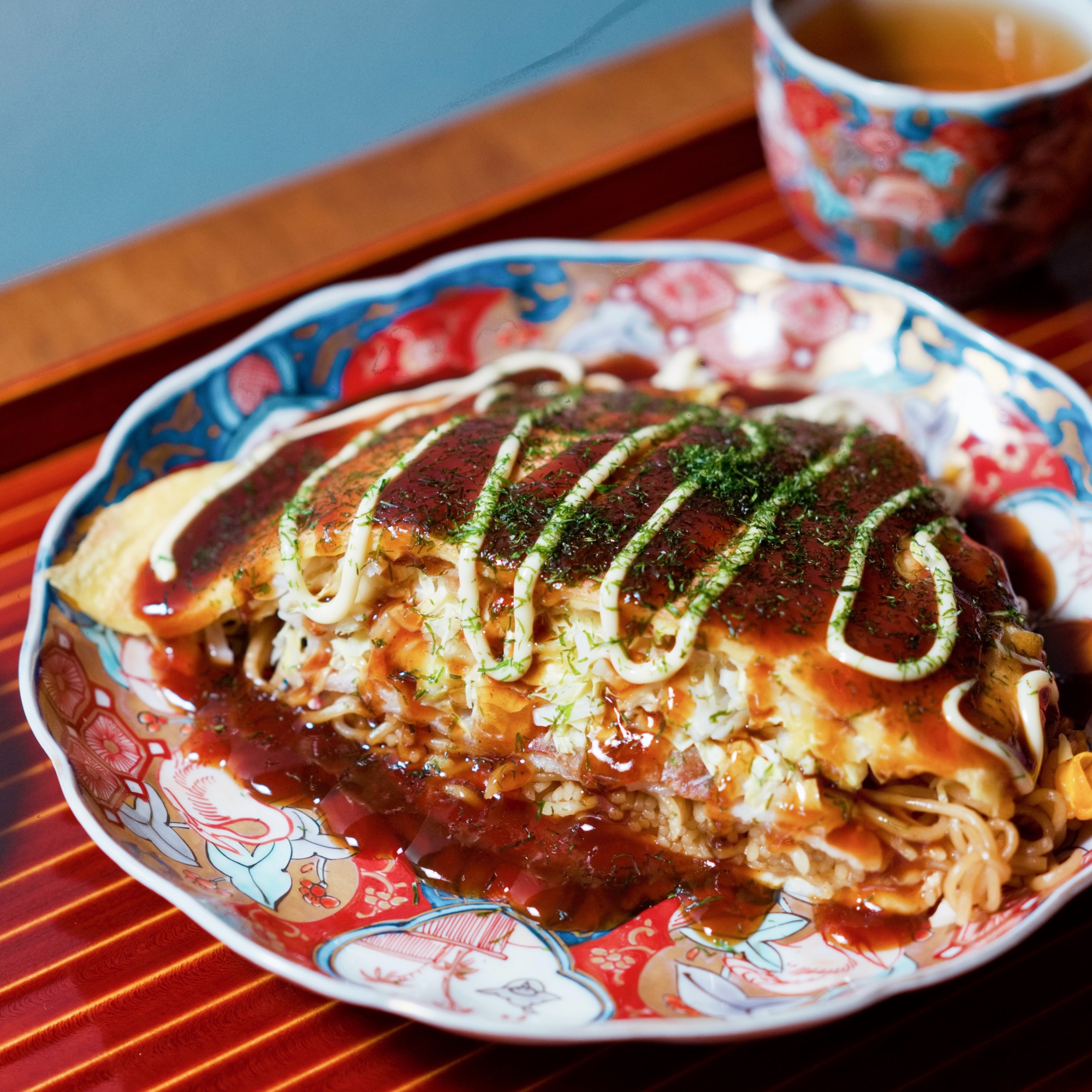 フライパンで！✨ソース焼きそば入り広島風お好み焼き