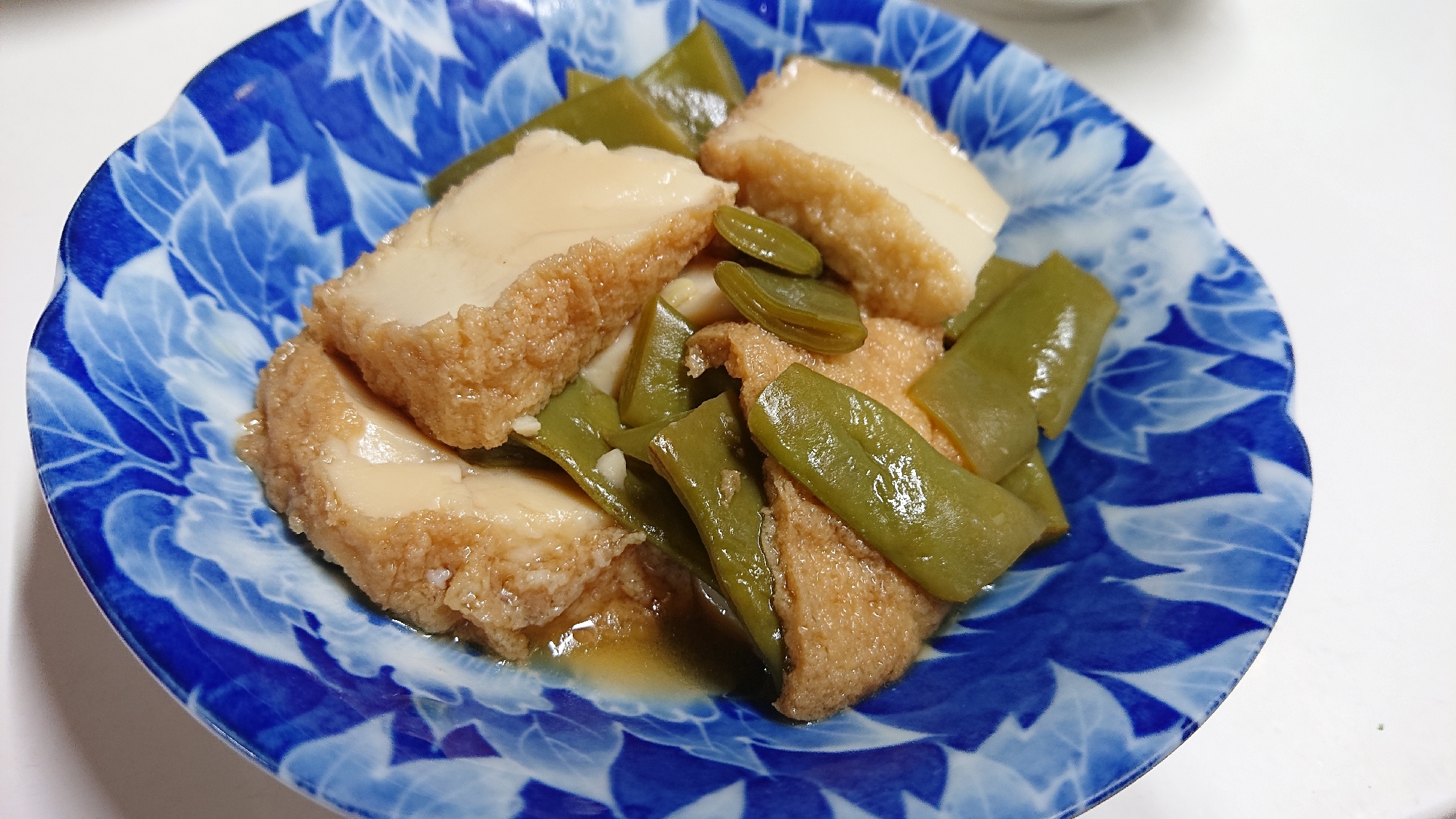 厚揚げとジャンボいんげんの煮物*