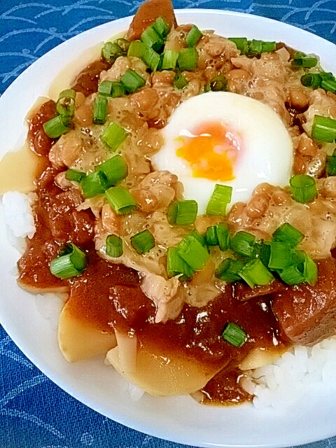 辛口カレーで☆たけのこ＆納豆のせカレー♪