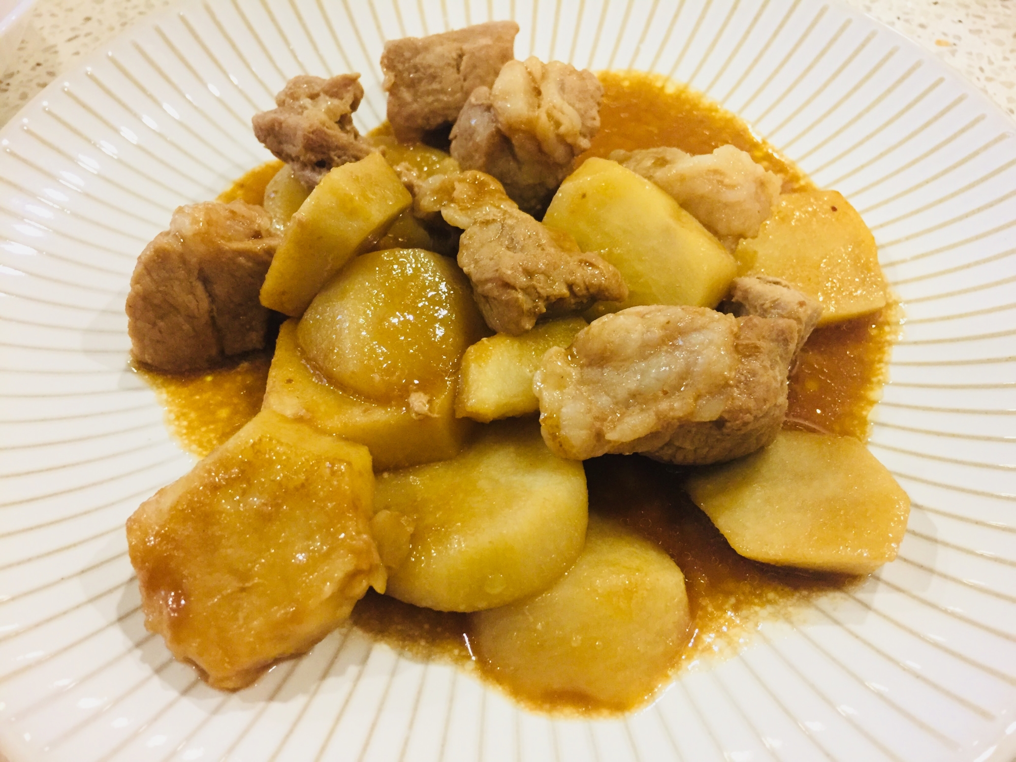 里芋と豚肉の甜麺醤炒め