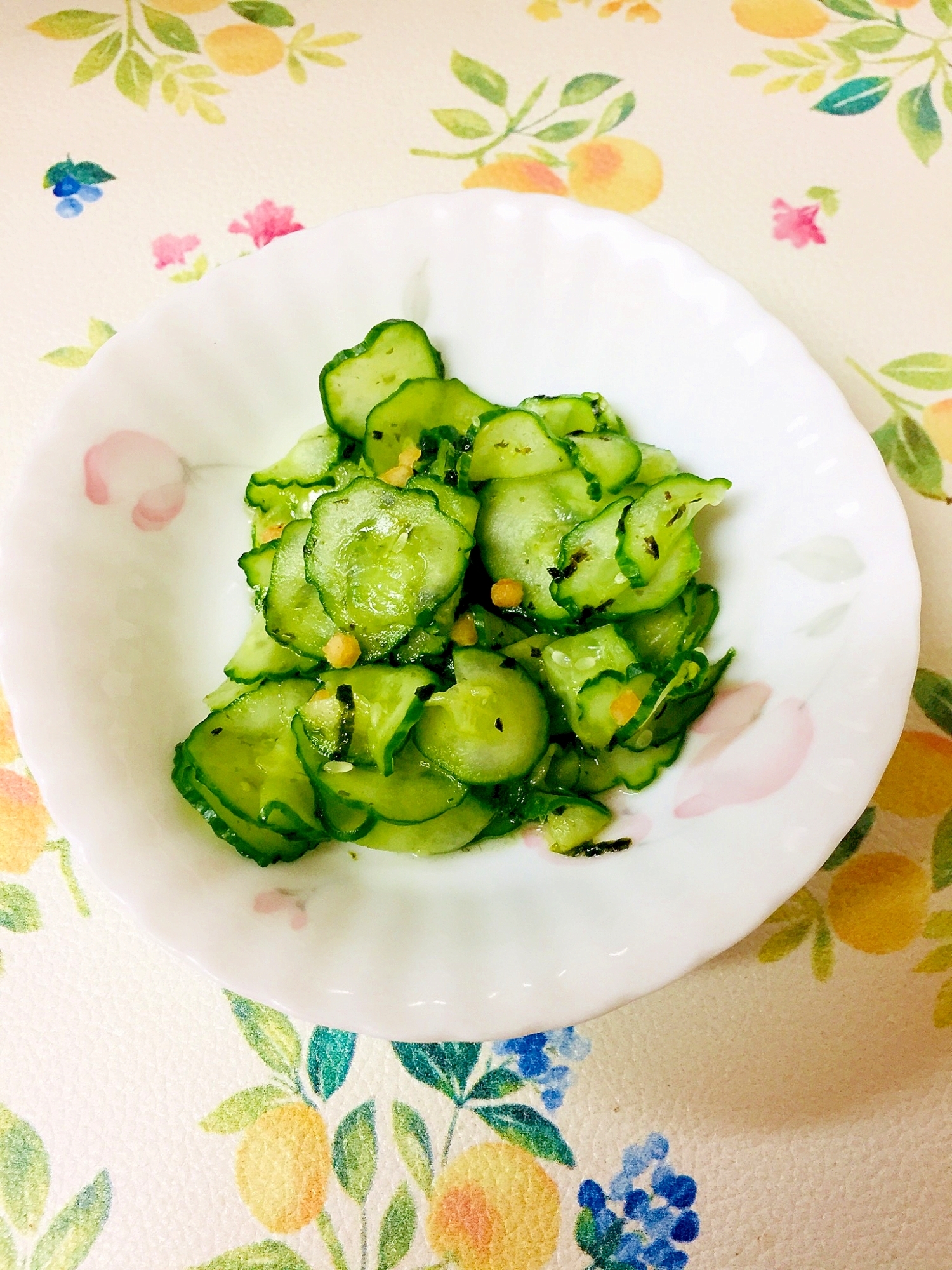 お茶漬けの素できゅうりの酢の物