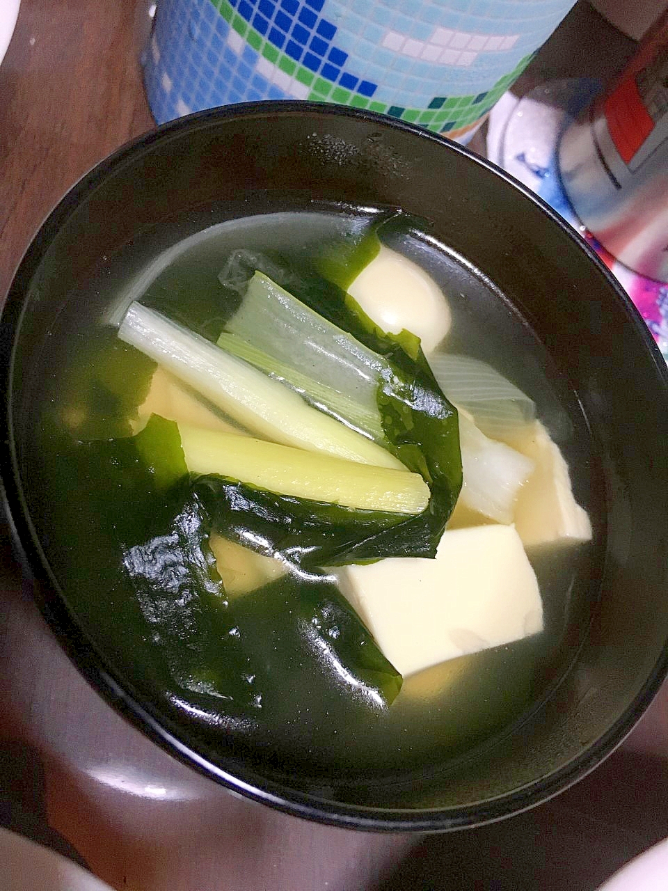 豆腐とウズラと長ネギのわかめスープ