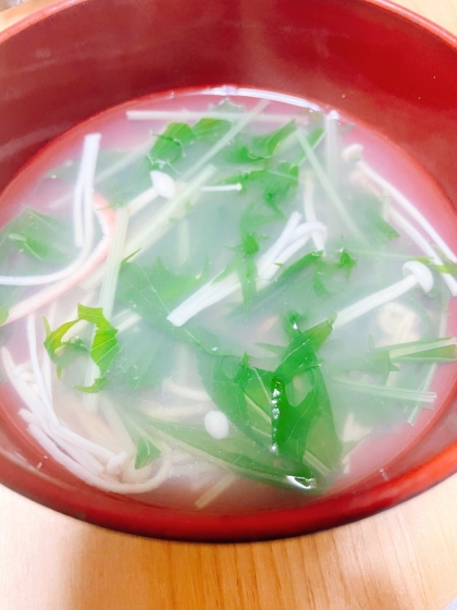 水菜・えのき・油揚げのお吸い物（澄まし汁）