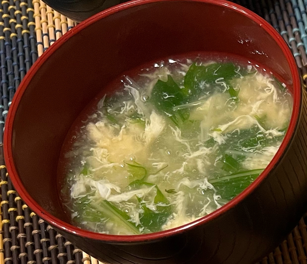 水菜とふわふわ卵のスープ
