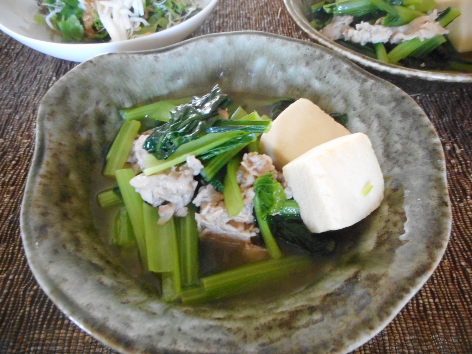 小松菜と豚肉と高野豆腐の煮浸し