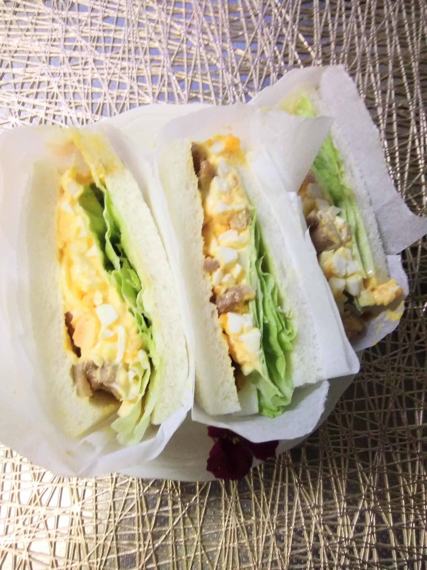 照り焼きチキンとダブル玉子サンド☆サンドイッチ