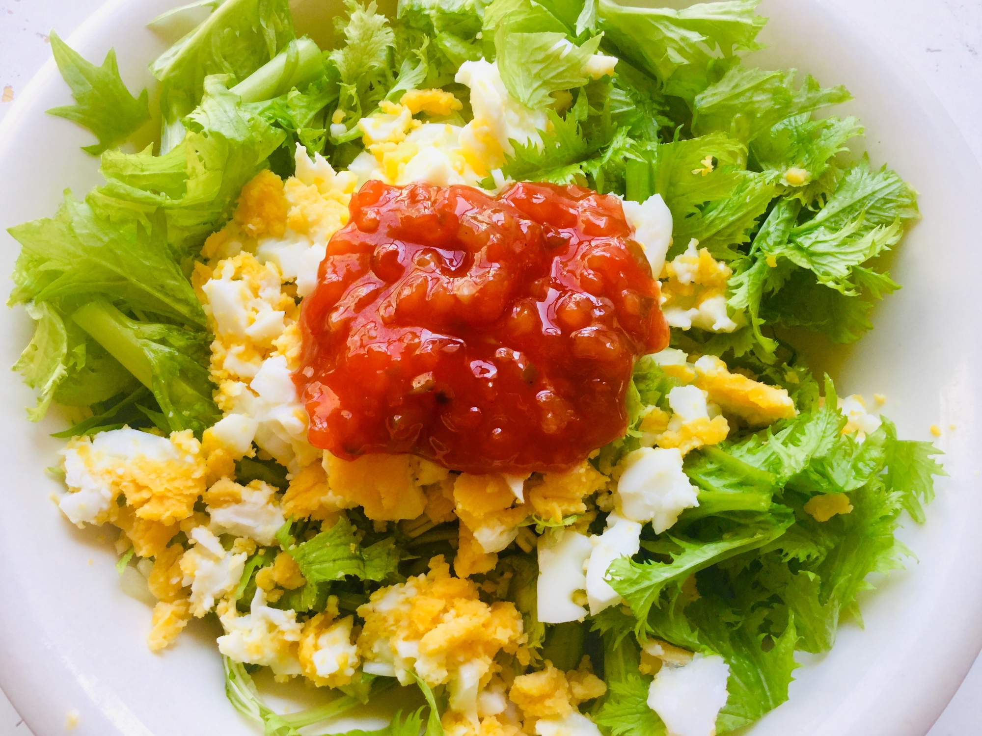 水菜とわさび菜の卵サラダ