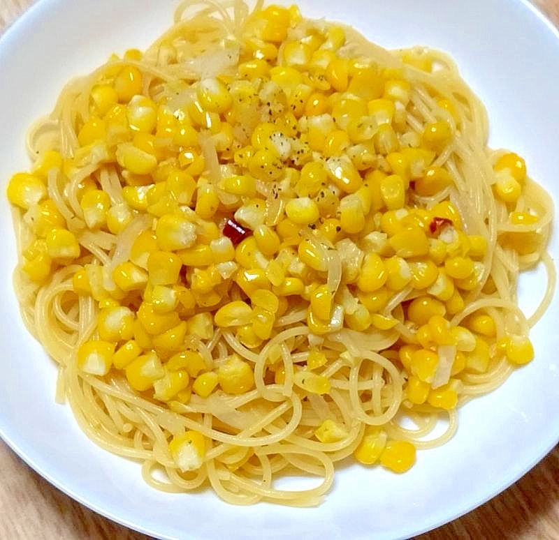 麺は芯と一緒に茹でてコーンパスタ