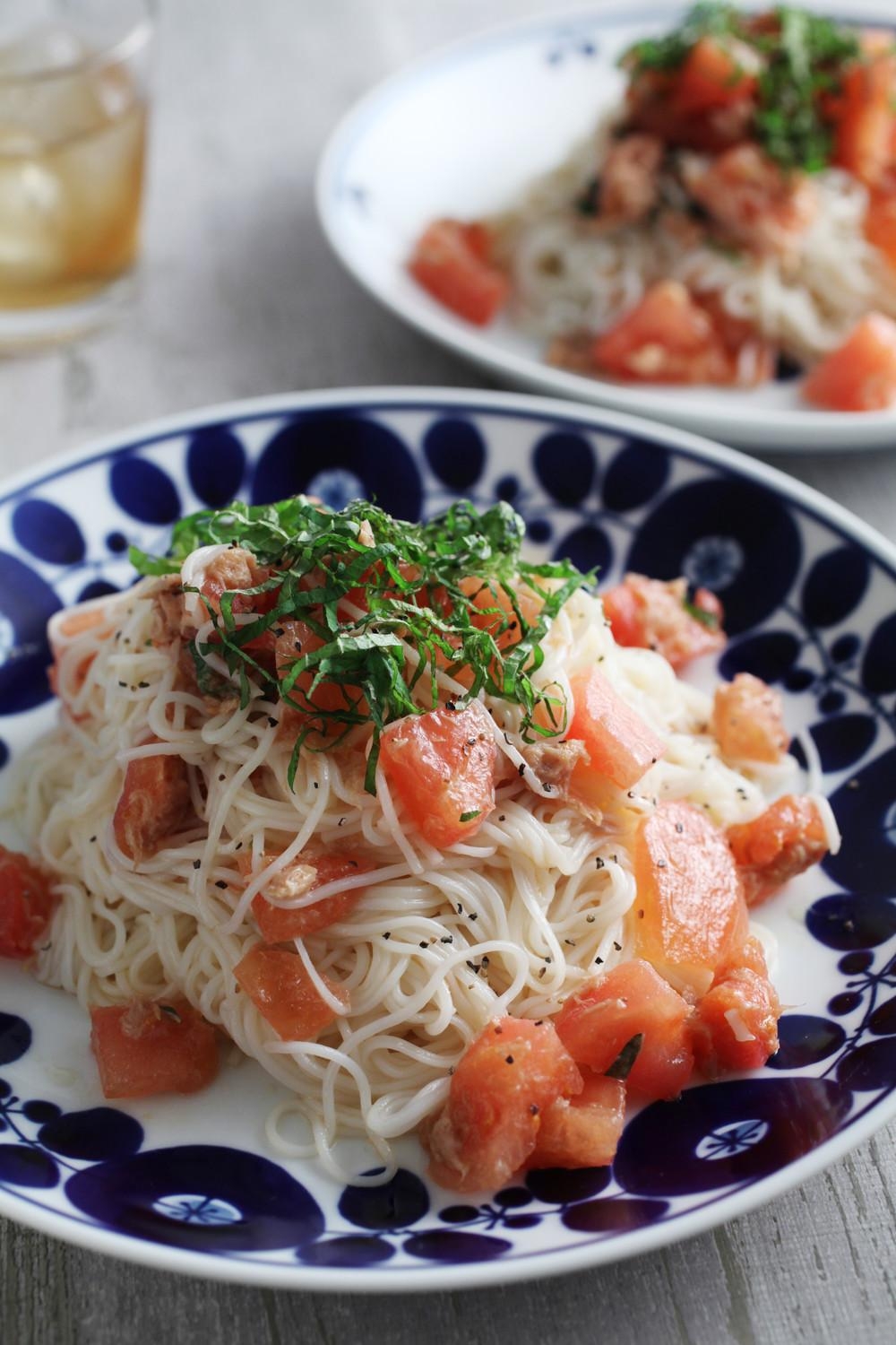 そうめんの冷製トマトカッペリーニ風