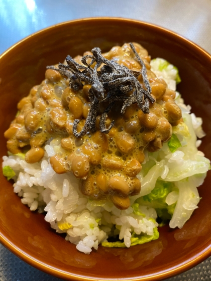 ５分！？昔の朝ごはん風❤白菜揉み入り納豆丼♪