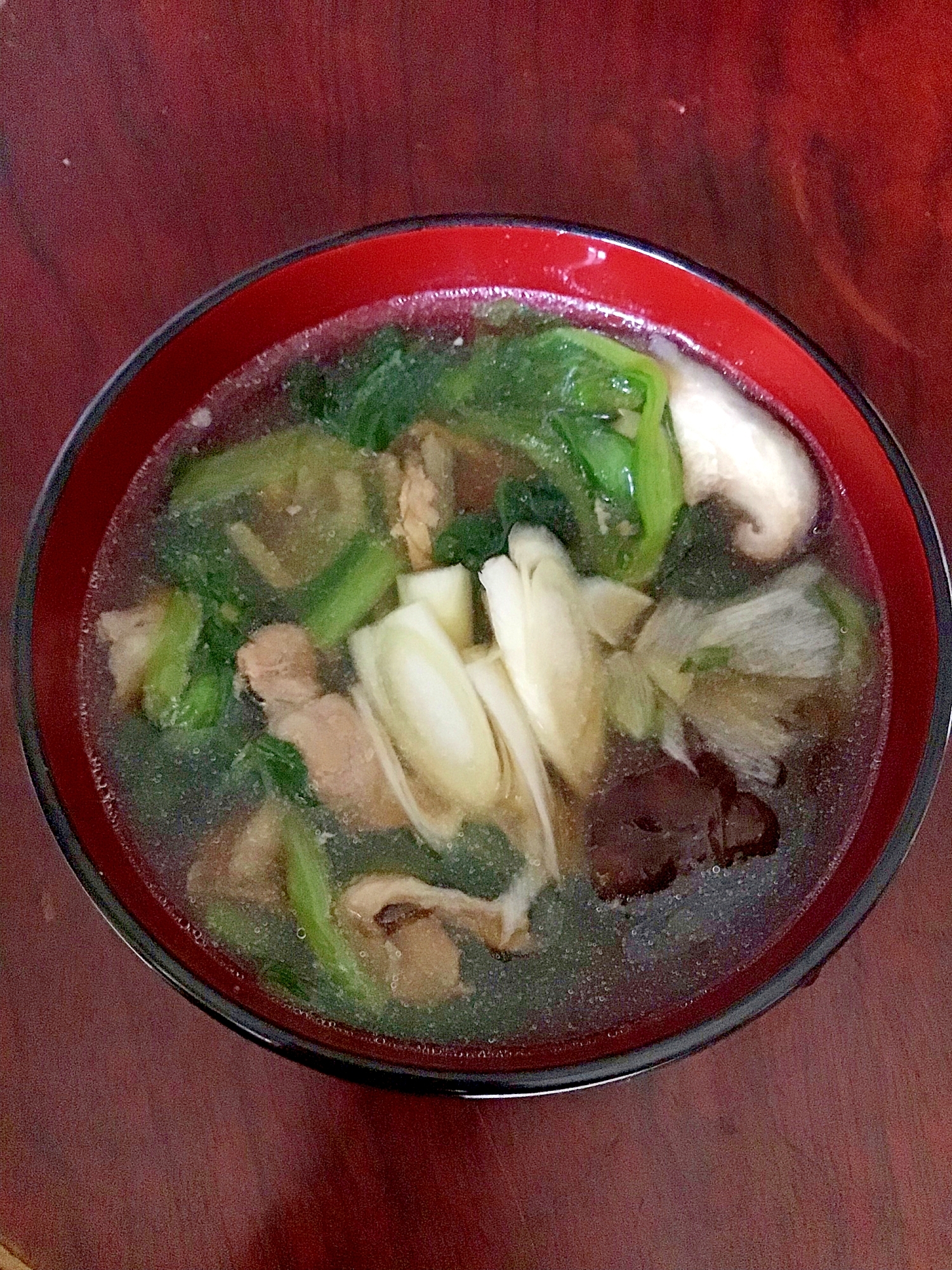 小松菜とシイタケと豚のすまし汁。