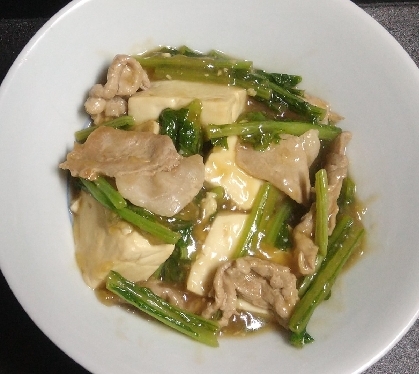 こんにちは〜絹豆腐と小松菜多目で作りました。ご飯がすすみますね(*^^*)レシピありがとうございました。