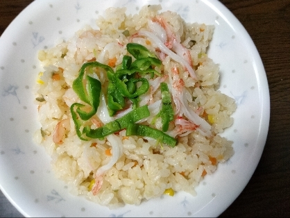 即席ひとり飯♪ピーマンとカニかまのピラフ