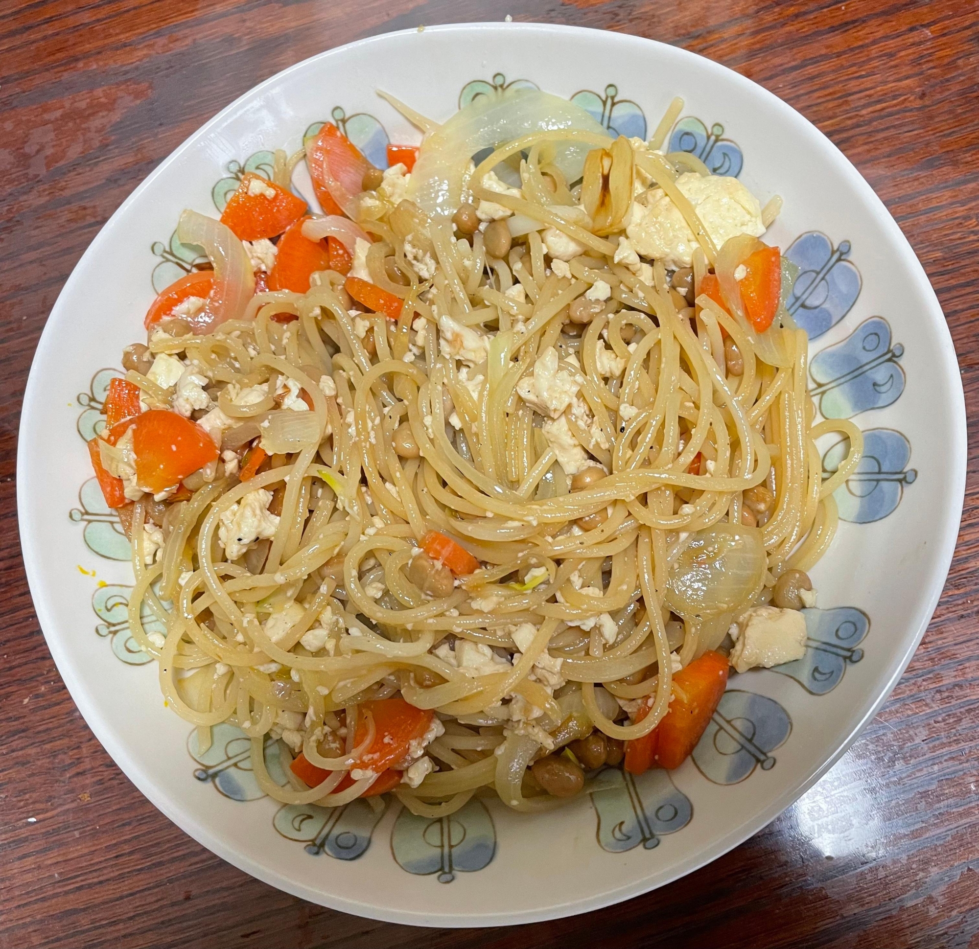 納豆と豆腐のスパゲティ