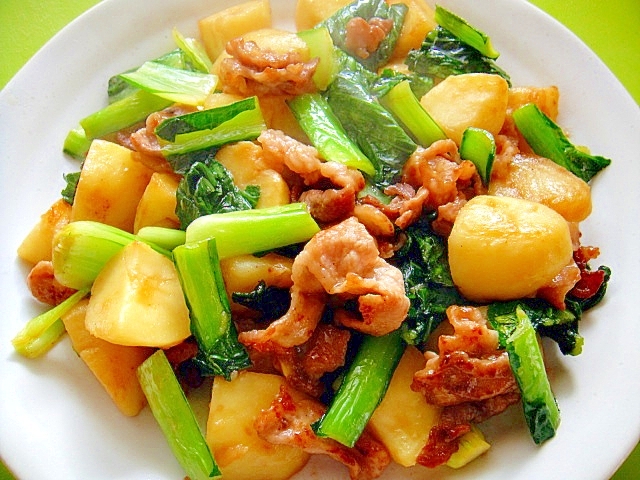 じゃがいもと豚肉小松菜のすき焼きのタレ炒め レシピ 作り方 By Mint74 楽天レシピ