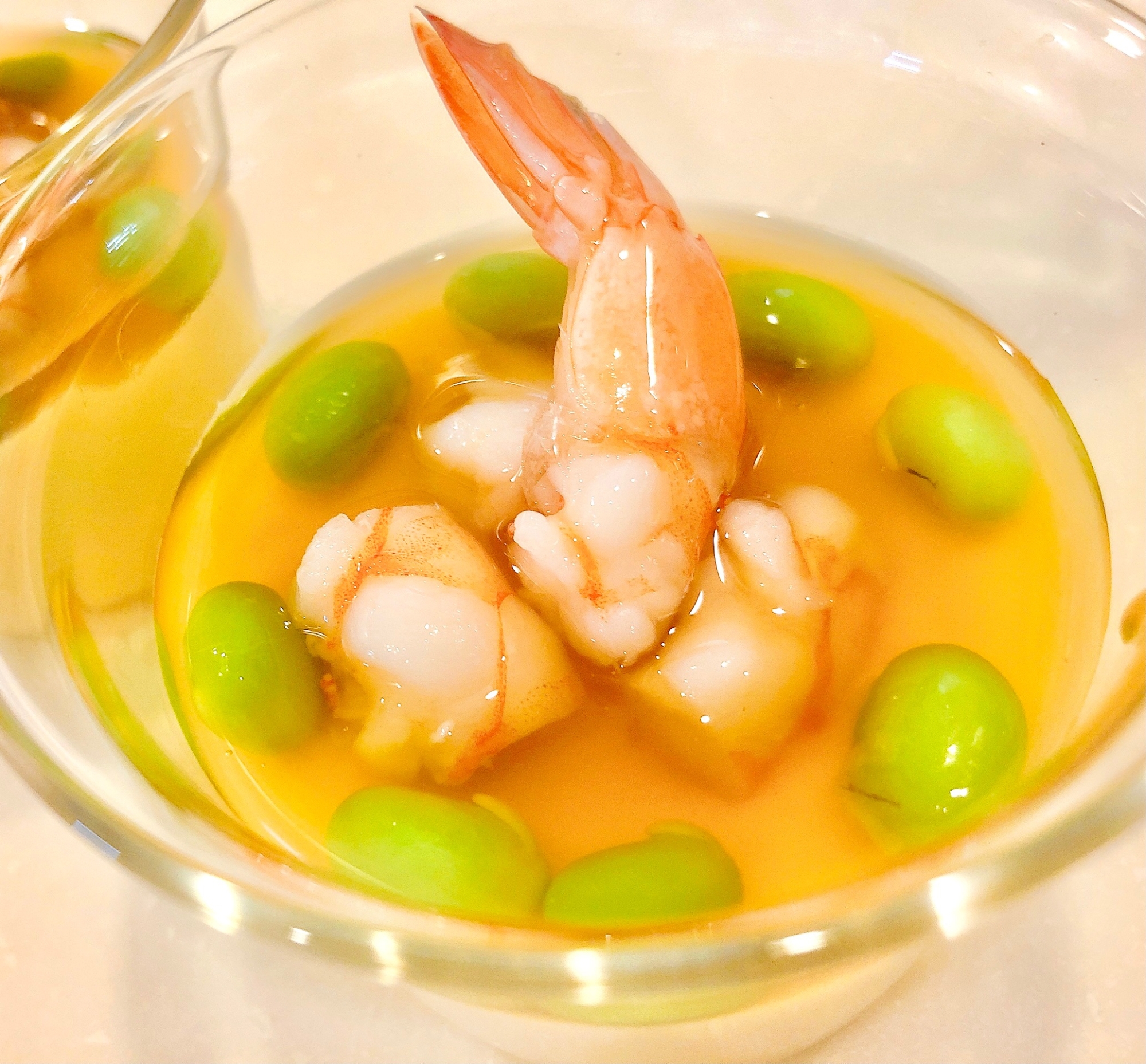 フライパンで♡エビと枝豆の冷製茶碗蒸し