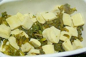 高野豆腐と大根葉漬けの炒め物