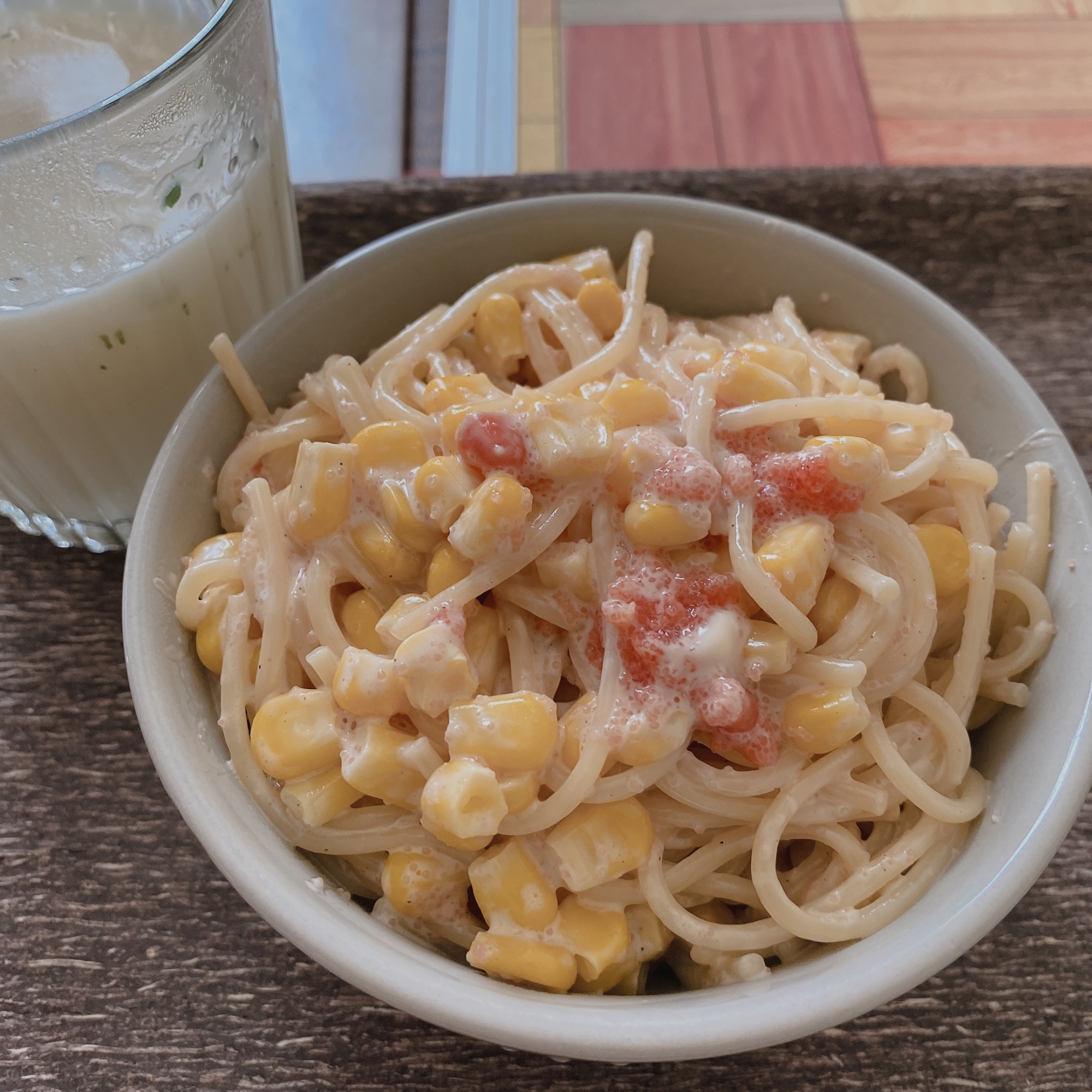 レンジで簡単☆明太子バターコーンパスタ