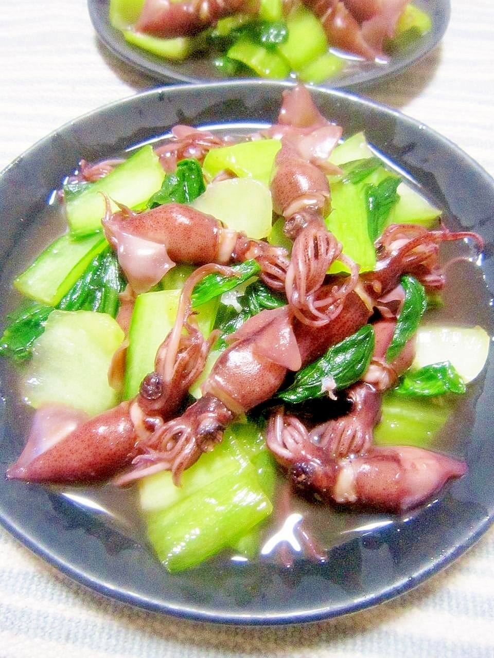 ほっこり♪ホタルイカと青梗菜の白だし炒め