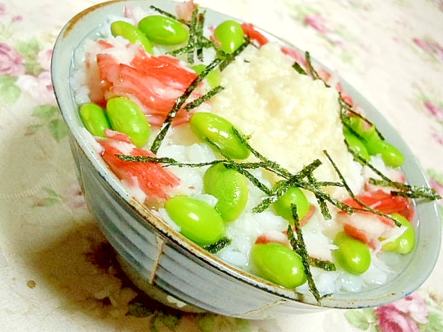 塩麹ｄｅ❤優しい風味・枝豆とカニかまのお粥さん❤