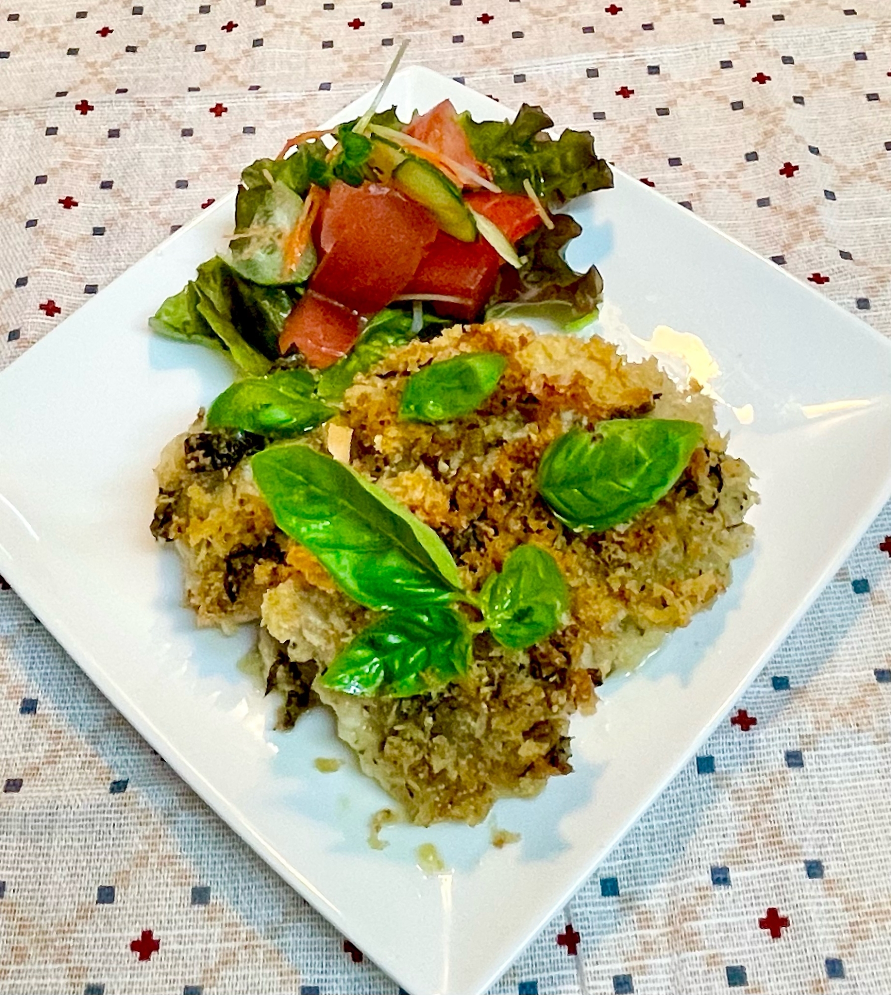 フレッシュバジルで美味しさUP♡鶏の香草パン粉焼き