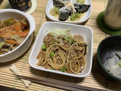 豚の生姜焼き　パスタ