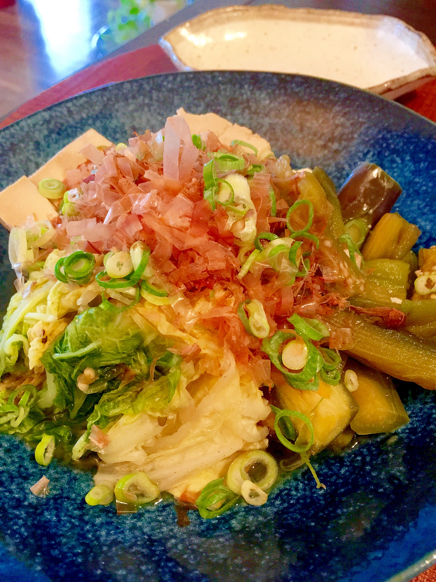 なすとお豆腐白菜のめんつゆ煮♩